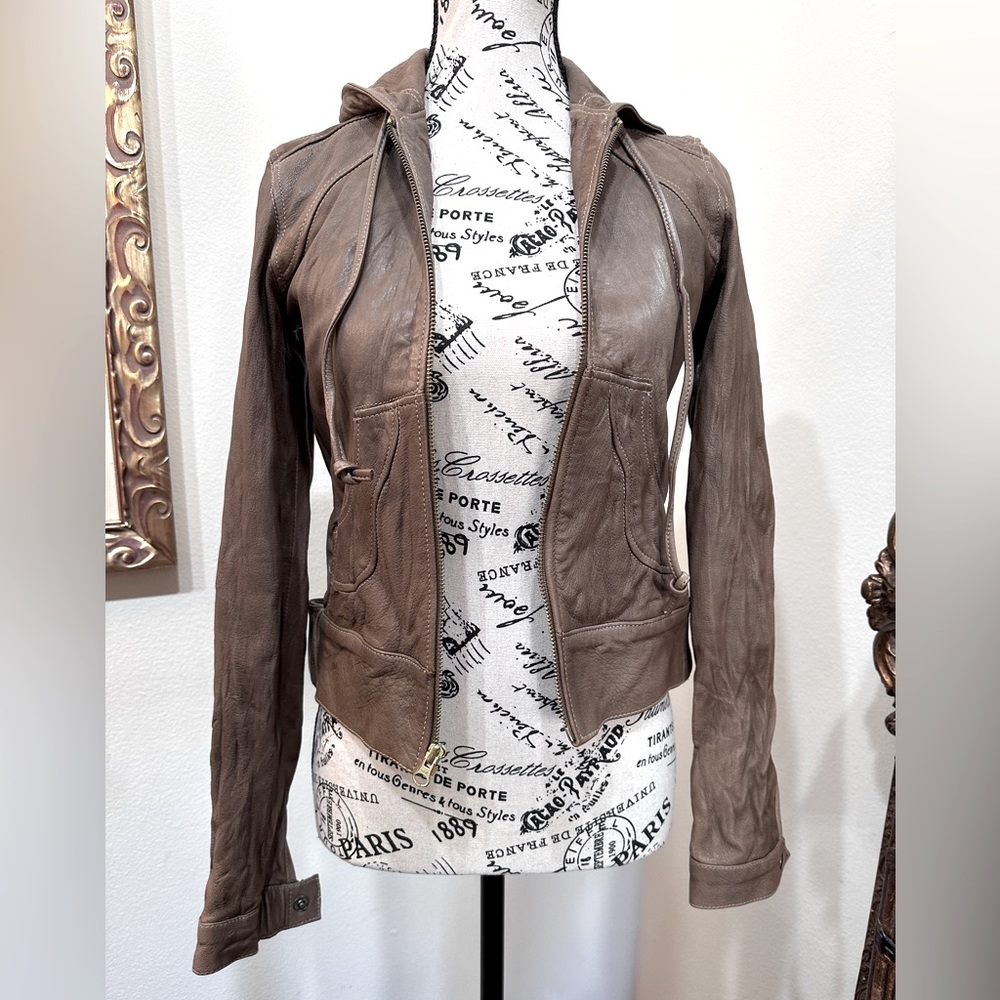 Mike & Chris brown hooded leather Jacket